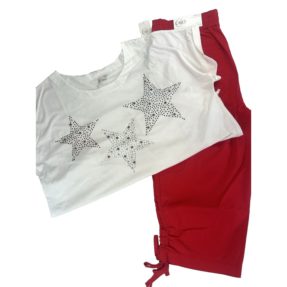 NWT Cato 2pc Capri Set America 4th of July Holiday USA Stars Size XL